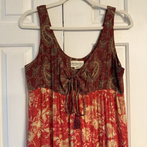 Denim & Supply Ralph Lauren Red Boho Tiered Maxi Dress Small - Picture 4 of 14